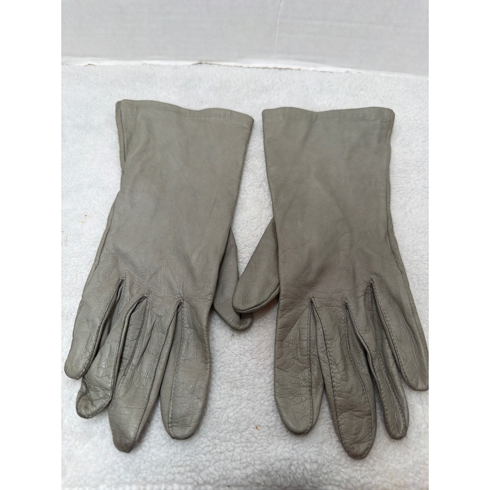 Aris Leather Gloves Women Size 8 Grey Vintage Antron Nylon Lined Whipstitch Trim